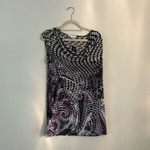White House Black Market Black and Purple Swirl Blouse
